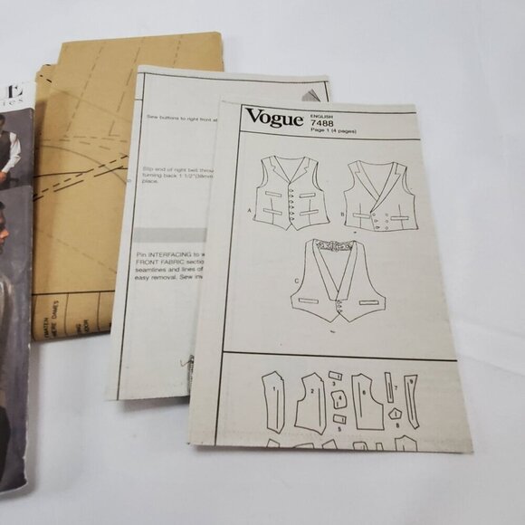 Vogue Accessories 7488 Mens Vest Sewing Pattern  XS-XL multi styles UNCUT - Picture 10 of 11